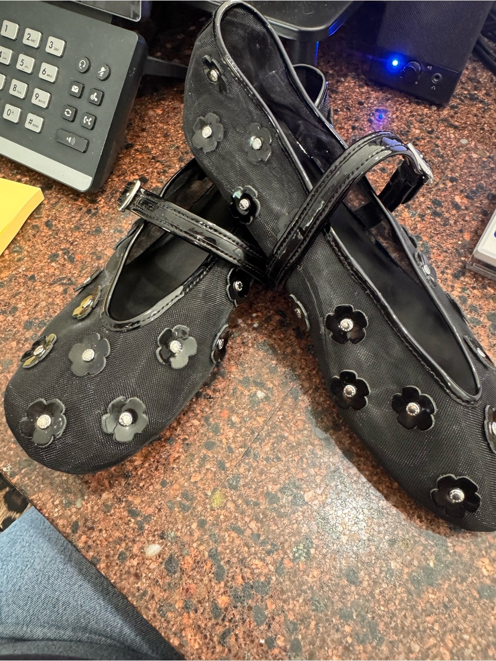 Coach Black Floral Mary Jane Flats with Strap